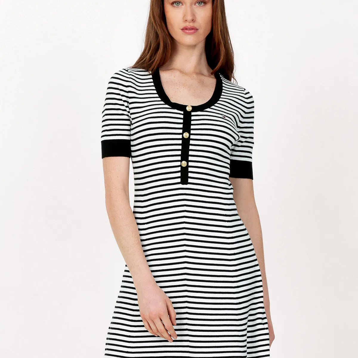 TOMMY HILFIGER - Vestido De Rayas Con Logo Negro Tommy Hilfiger