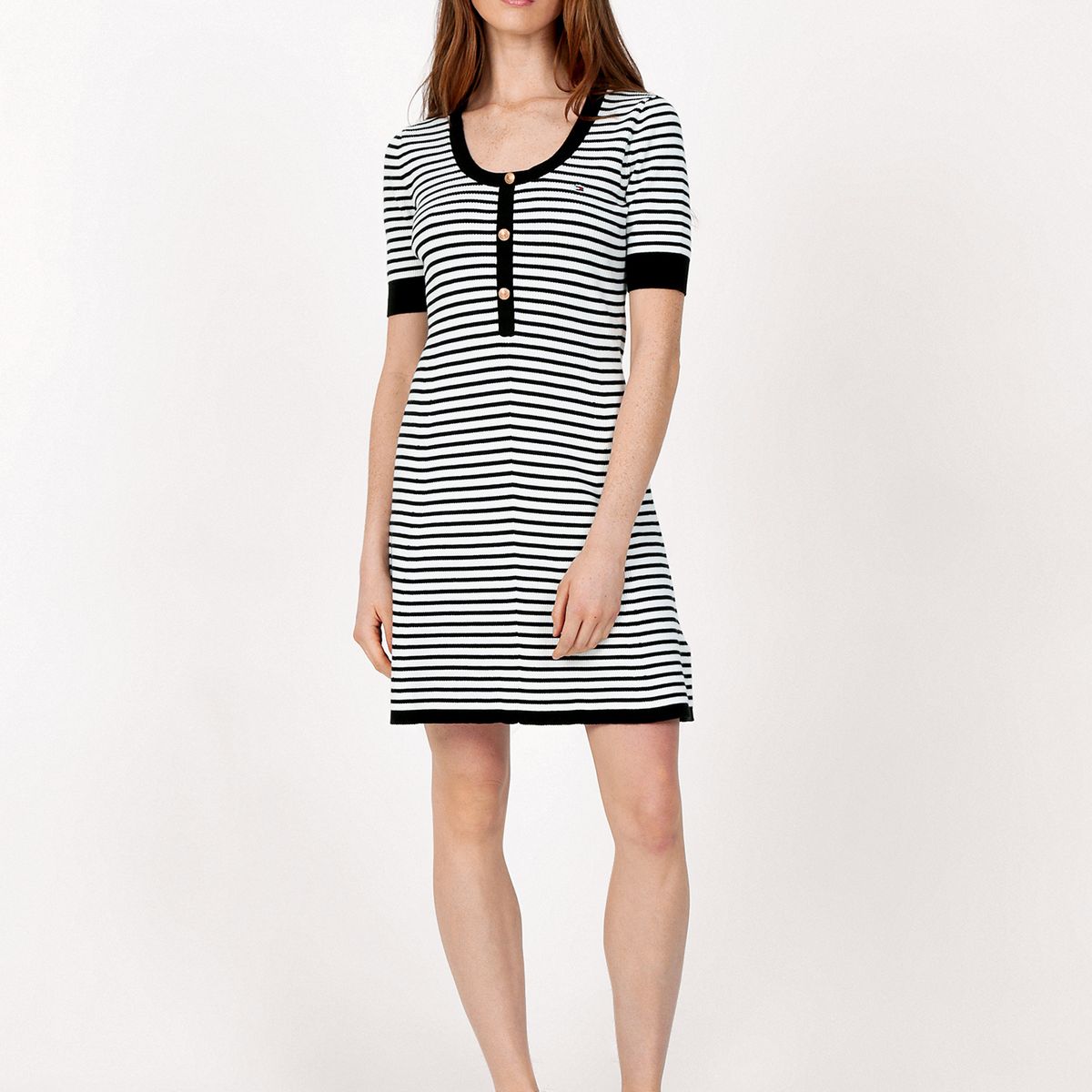 TOMMY HILFIGER - Vestido De Rayas Con Logo Negro Tommy Hilfiger