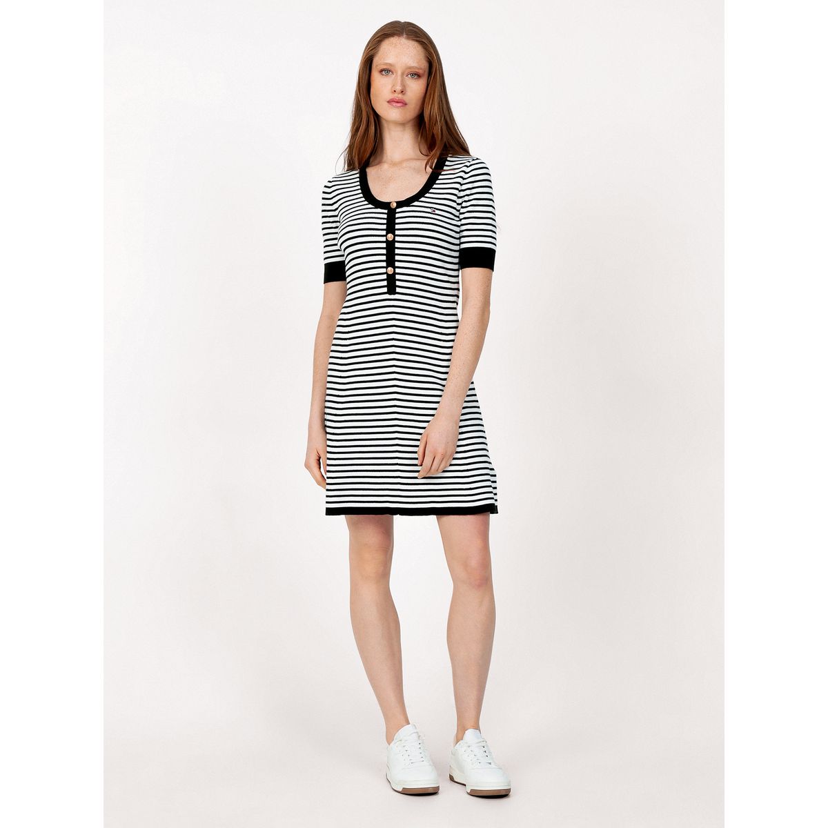 TOMMY HILFIGER - Vestido De Rayas Con Logo Negro Tommy Hilfiger
