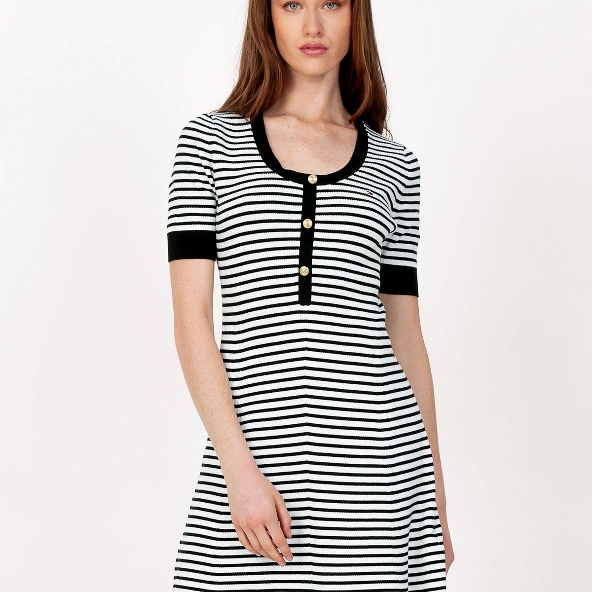 TOMMY HILFIGER - Vestido De Rayas Con Logo Negro Tommy Hilfiger