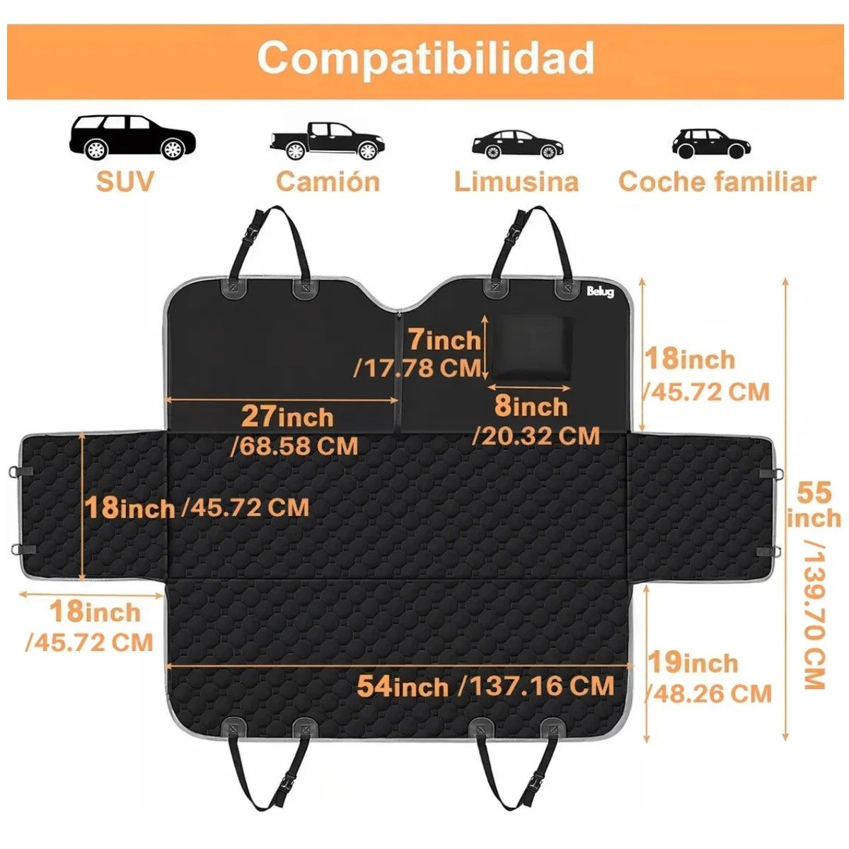 GENERICO - Cubre asiento para perro accesorios para autos fundas impermeable color negro BELUG