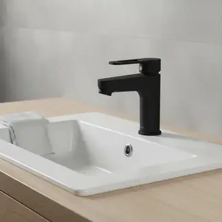STRETTO - Monomando Llave Grifería Para Lavamanos Modelo Verona Marca Color Negro Mate