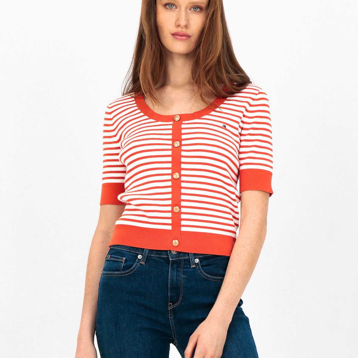 TOMMY HILFIGER - Sweater Con Diseño De Rayas Naranja Tommy Hilfiger