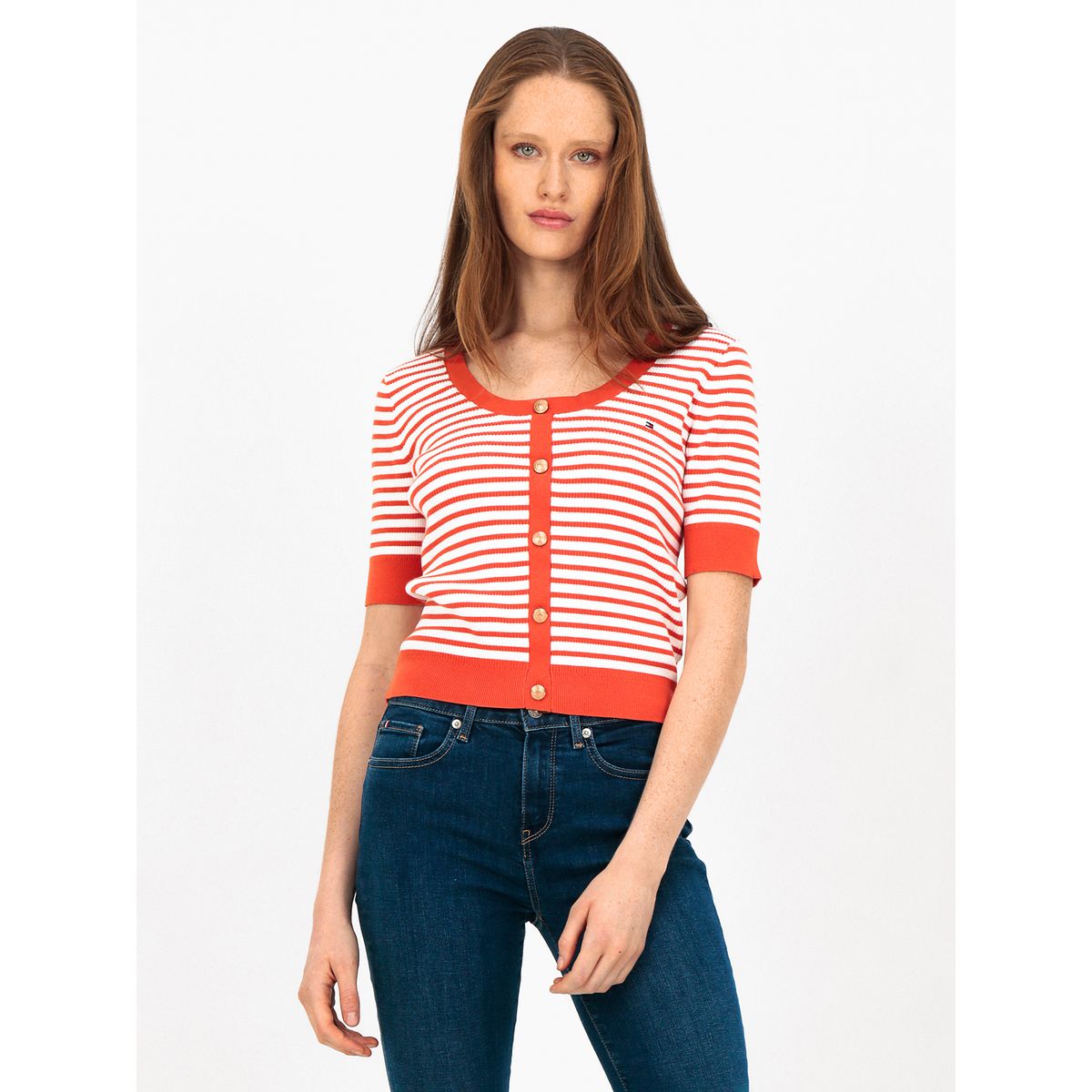 TOMMY HILFIGER - Sweater Con Diseño De Rayas Naranja Tommy Hilfiger