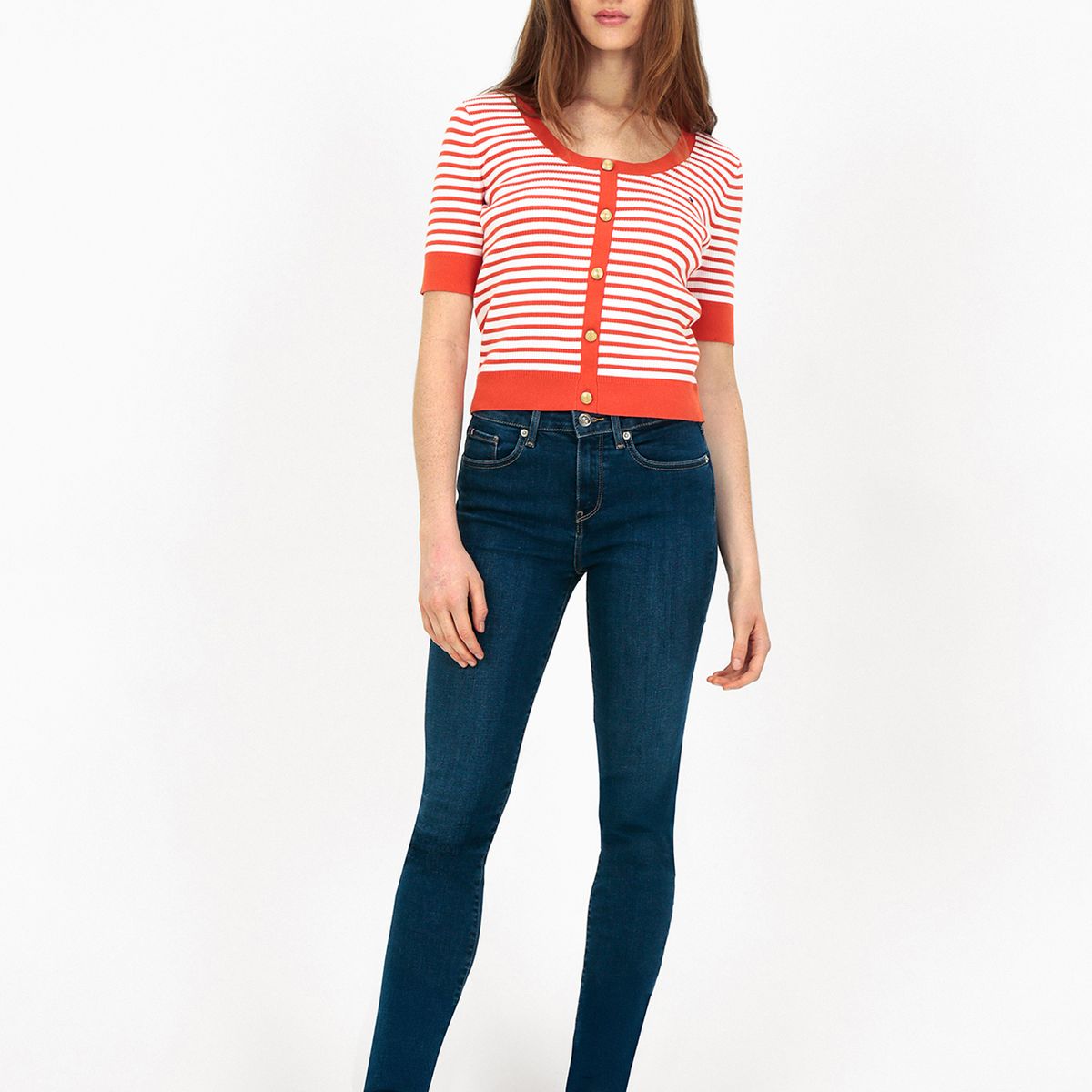 TOMMY HILFIGER - Sweater Con Diseño De Rayas Naranja Tommy Hilfiger