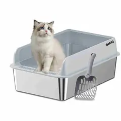 GENERICO - Arenero Gatos Grande Baño Sanitario Acero Inox Con Pala Gris BELUG