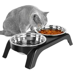 GENERICO - Plato Doble Elevado Para Mascotas Acero Inoxidable Comida Negro