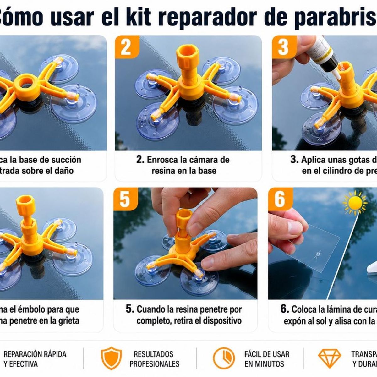 GENERICO - kit repara parabrisas piquetes auto piedras