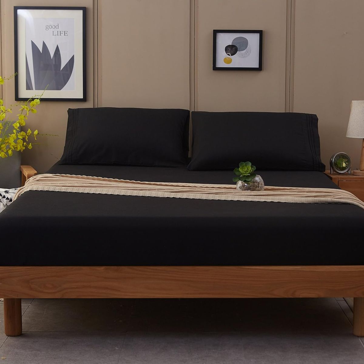 AZ AURAZEUS - Juego De Sabanas + Fundas De Almohada Negro 2 Plazas Hilos Suave Aura Zeus