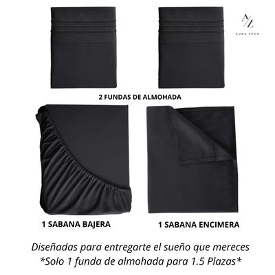 Imagen 2 del producto Juego De Sabanas + Fundas De Almohada Negro King Hilos Suave Aura Zeus