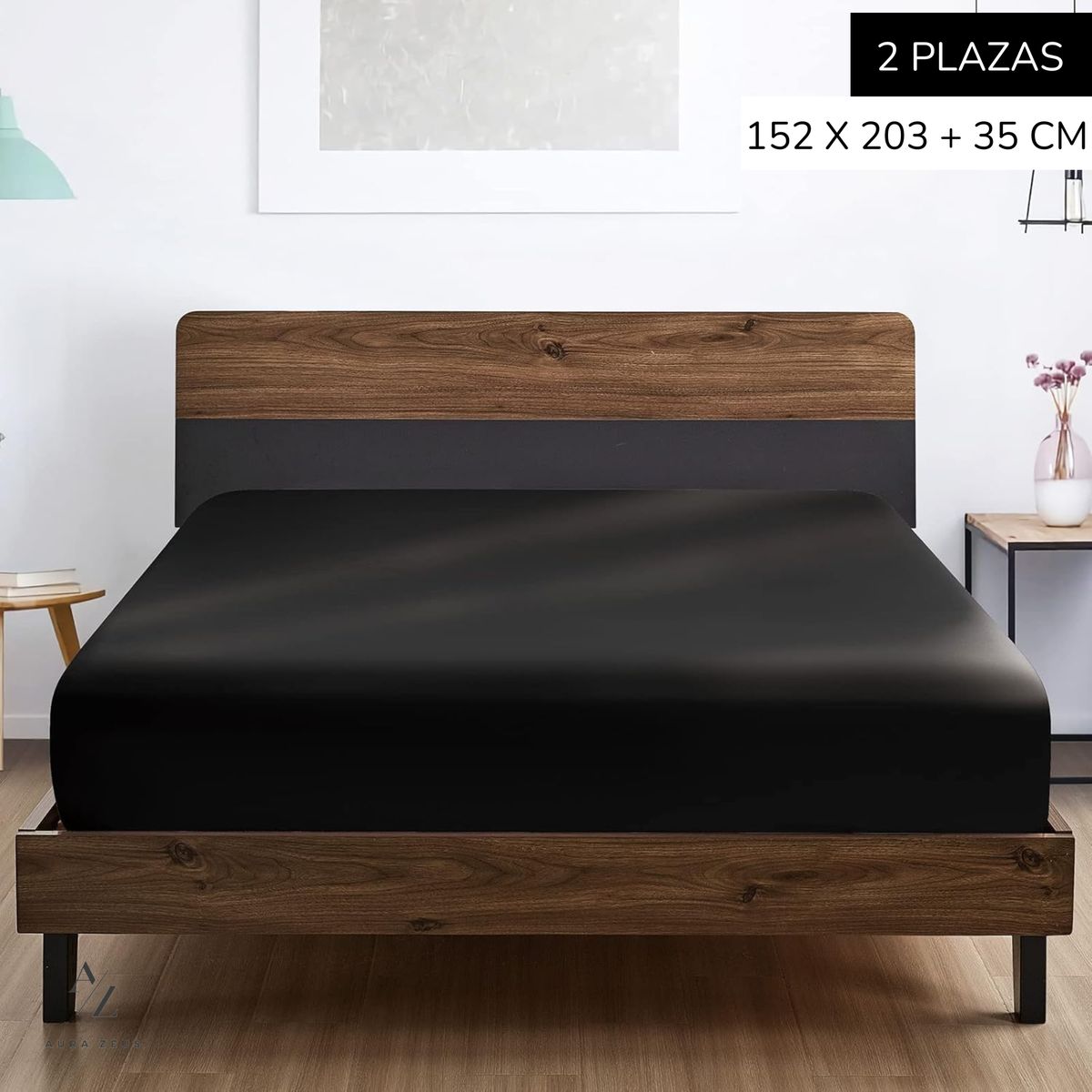 AZ AURAZEUS - Sabanas Bajera 2 Plazas Negra Hogar Ultra Suave Hilos Aura Zeus