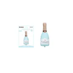 GENERICO - Globo metálico de botella champagne azul 42x92cm