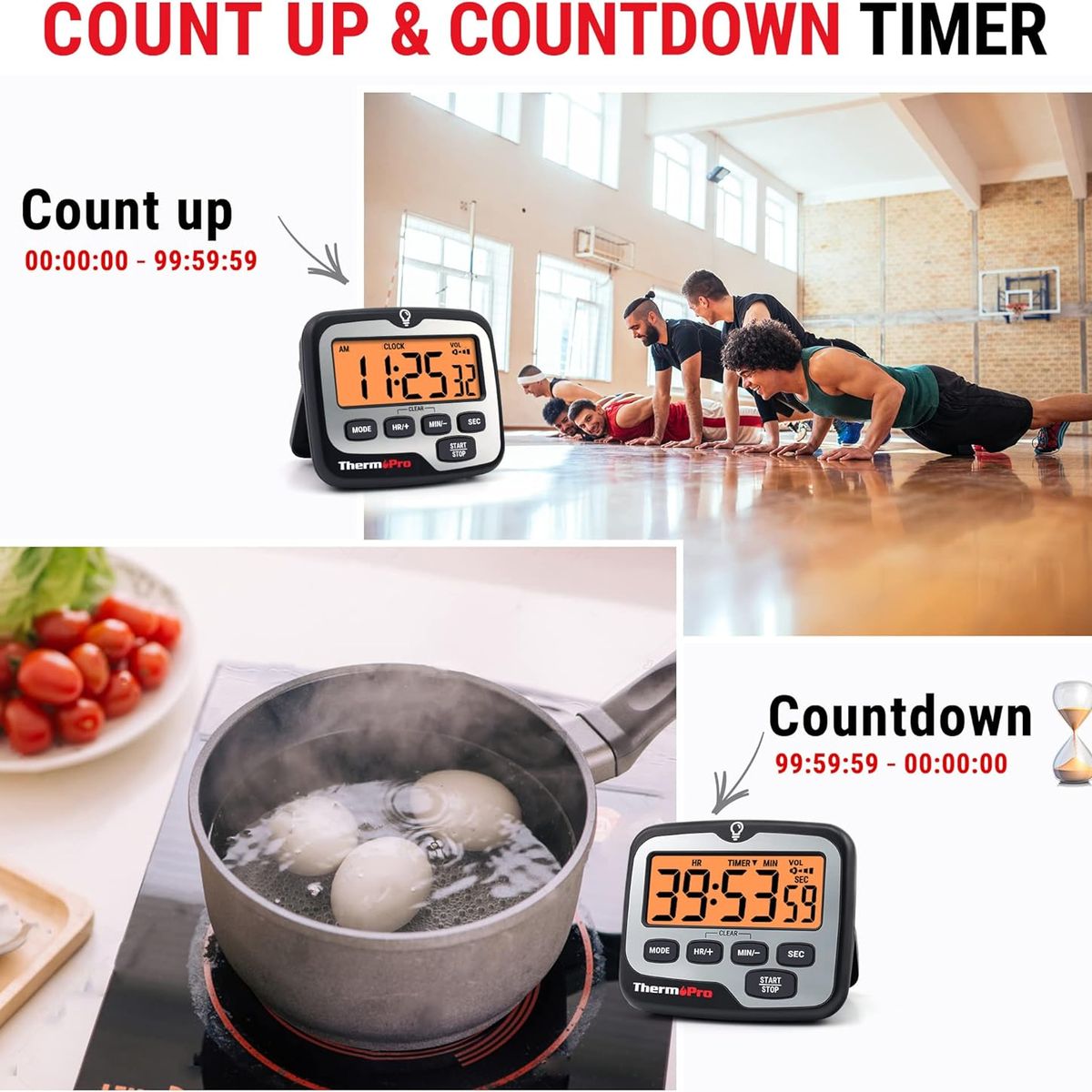 GENERICO - Temporizador Cronometro Reloj Digital Multiuso Thermopro TM01 Con Iman + Iluminacion