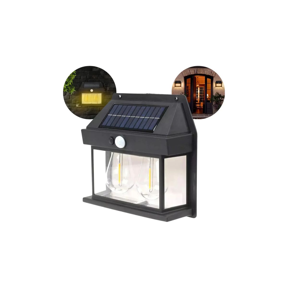 GENERICO - Faroles Solares Exteriores Focos Led Terraza Farol Doble Negro