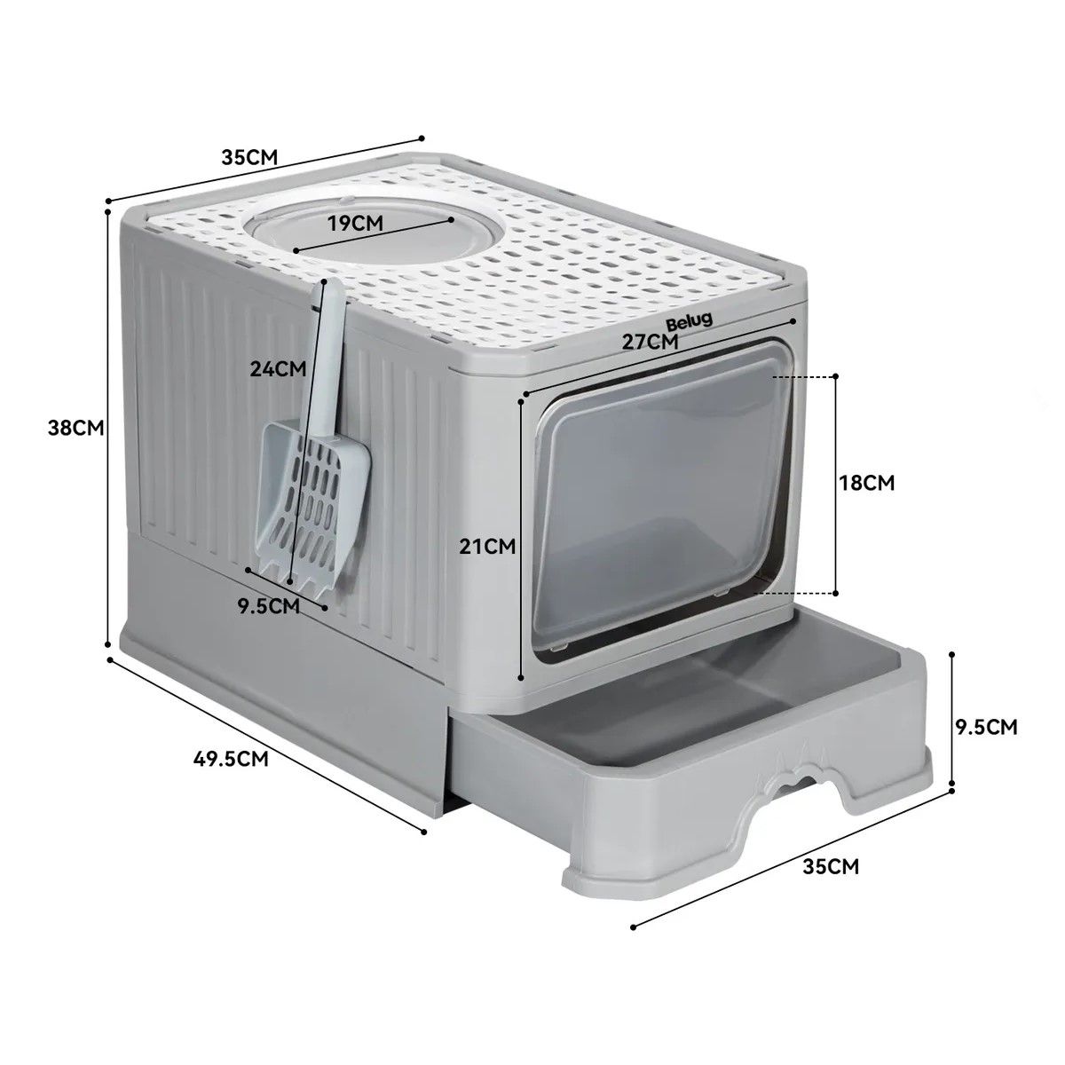 GENERICO - Arenero Gatos Grande Baño Sanitario Acero Inox Con Pala Gris BELUG