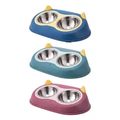 GENERICO - Plato Doble Para Gatos Perros Mascotas