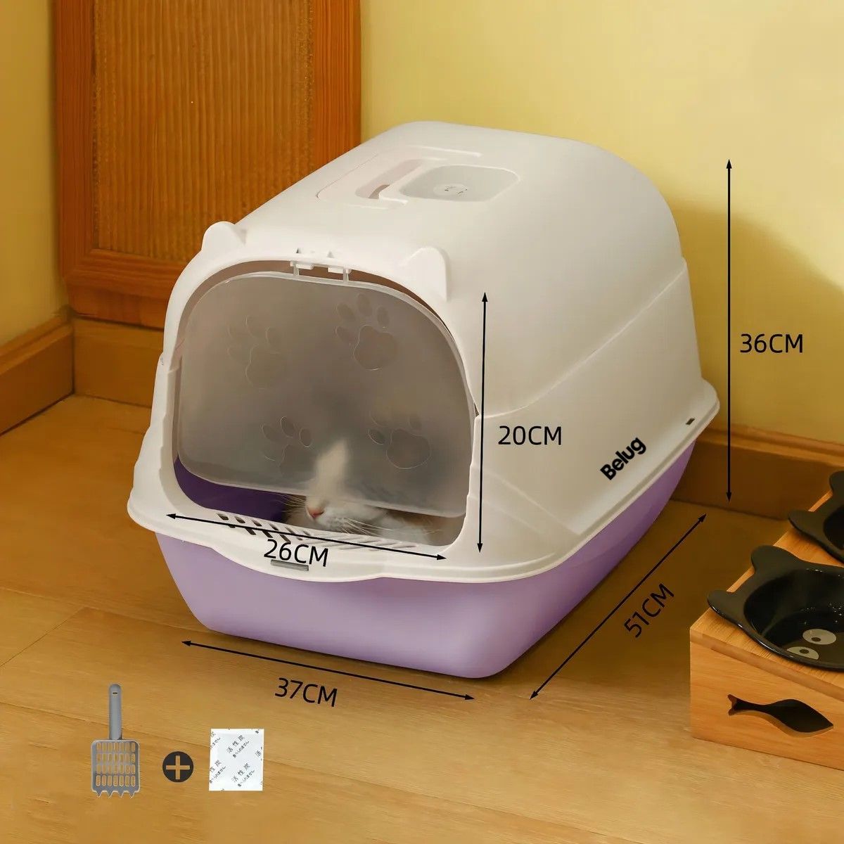 GENERICO - Arenero Sanitario Para Gato Cerrado Con Pala Color Violeta BELUG
