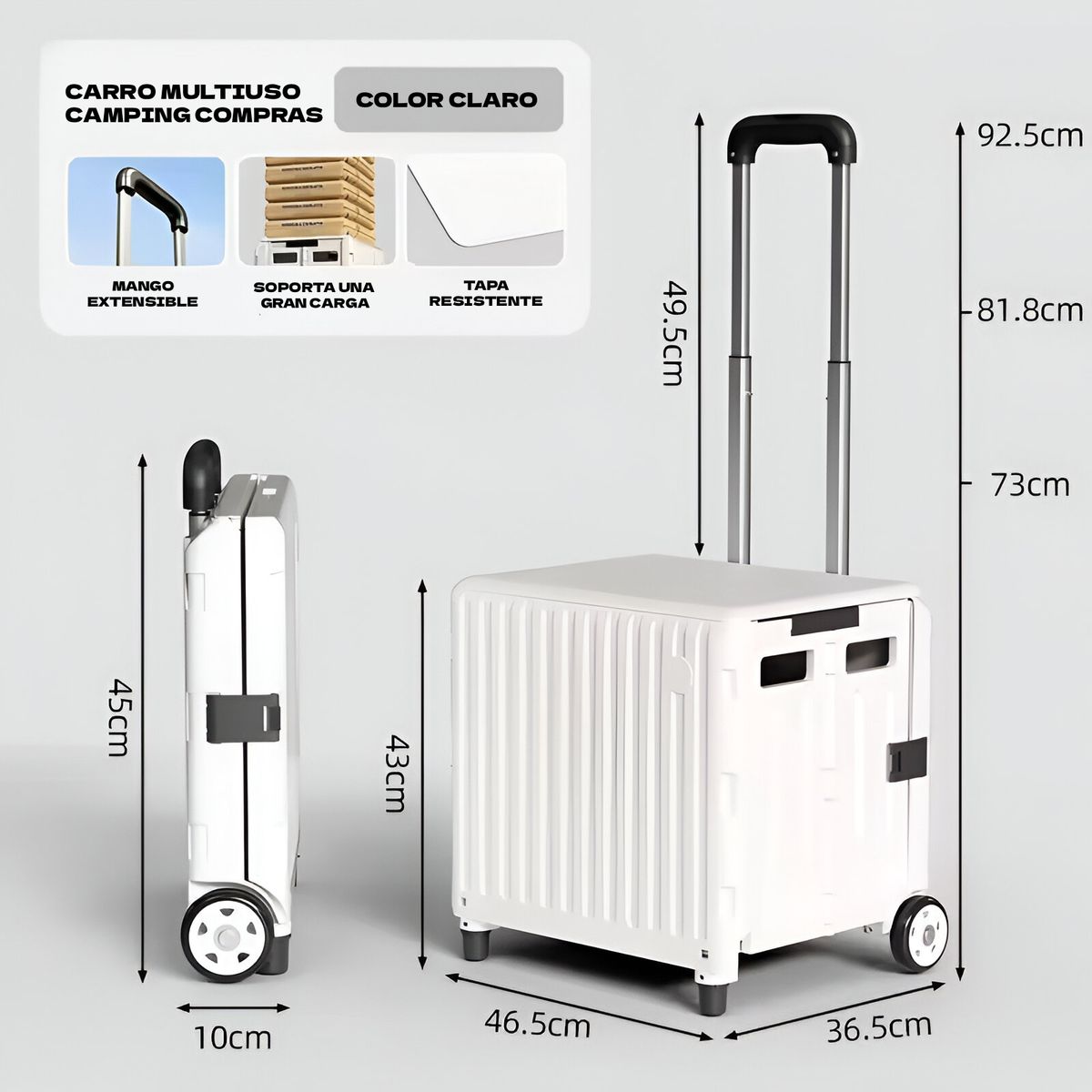 GENERICO - Carrito Compras Camping Plegable Transportable Multiuso 47l color Beige