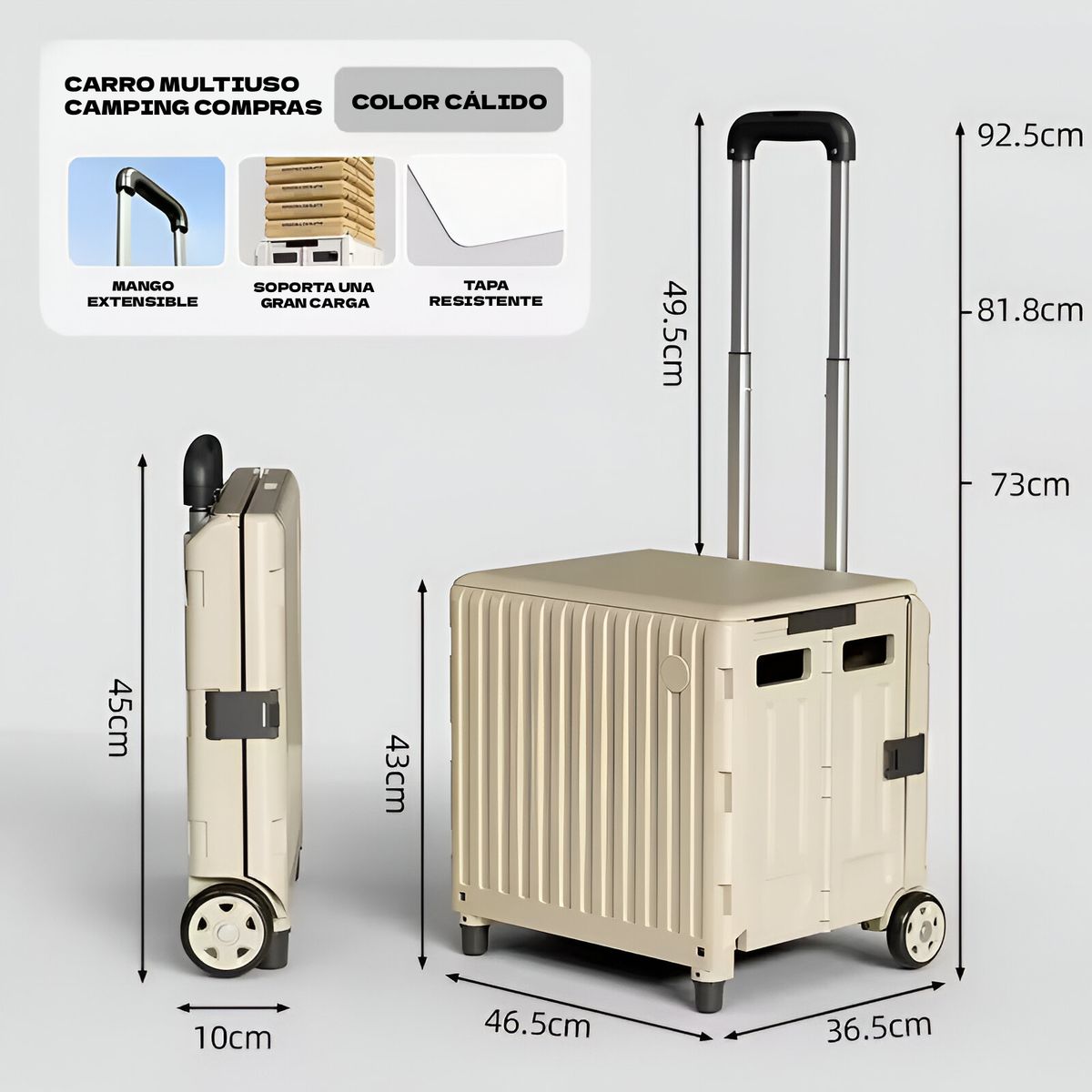 GENERICO - Carrito Compras Camping Plegable Transportable Multiuso 47l color Caqui