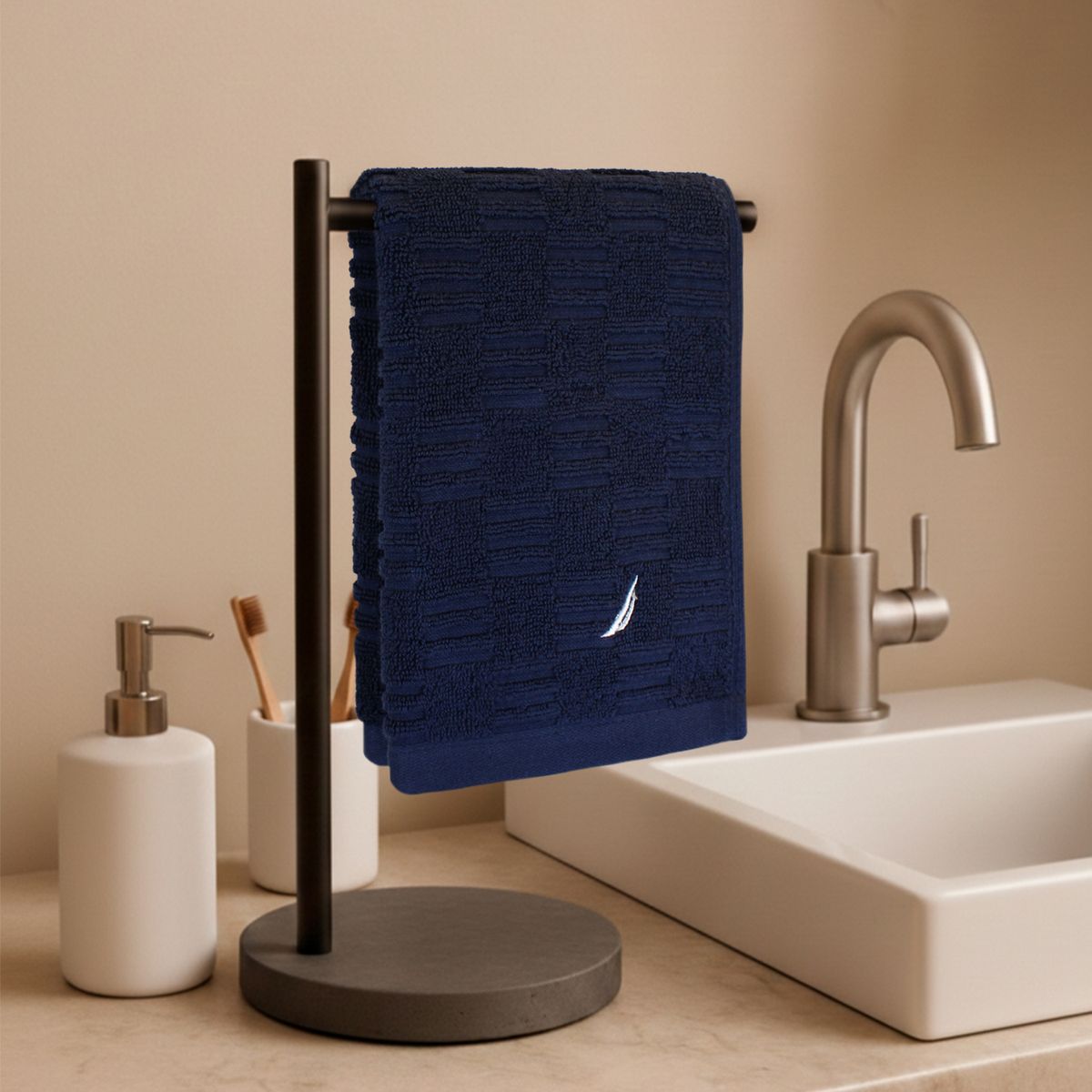 NAUTICA - Toalla de cara SAVOY Nautica 100% algodón 30x50cm hipoalergénica azul marino
