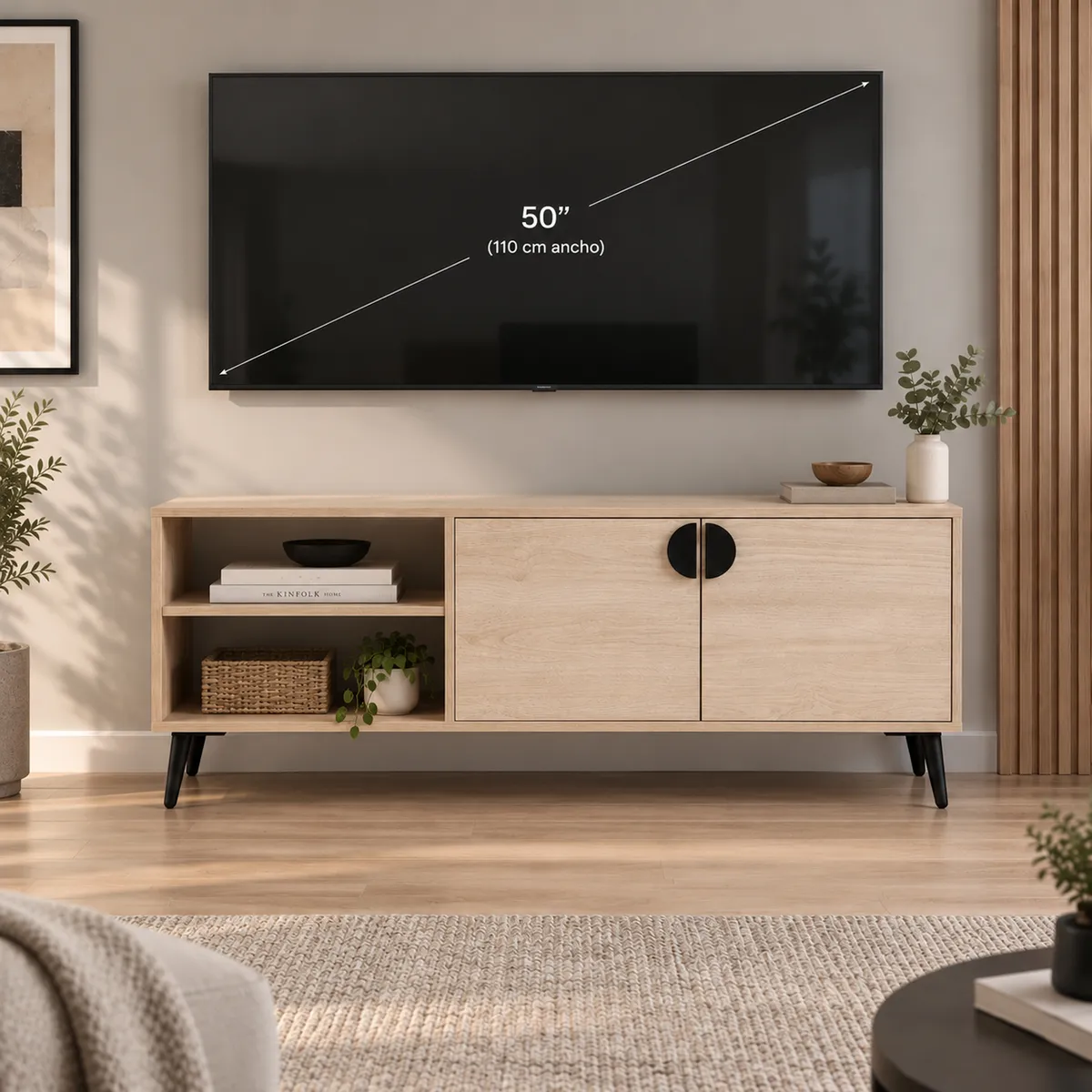 MOBELTEK - Rack Tv 50 Pulgadas Luna Roble Claro