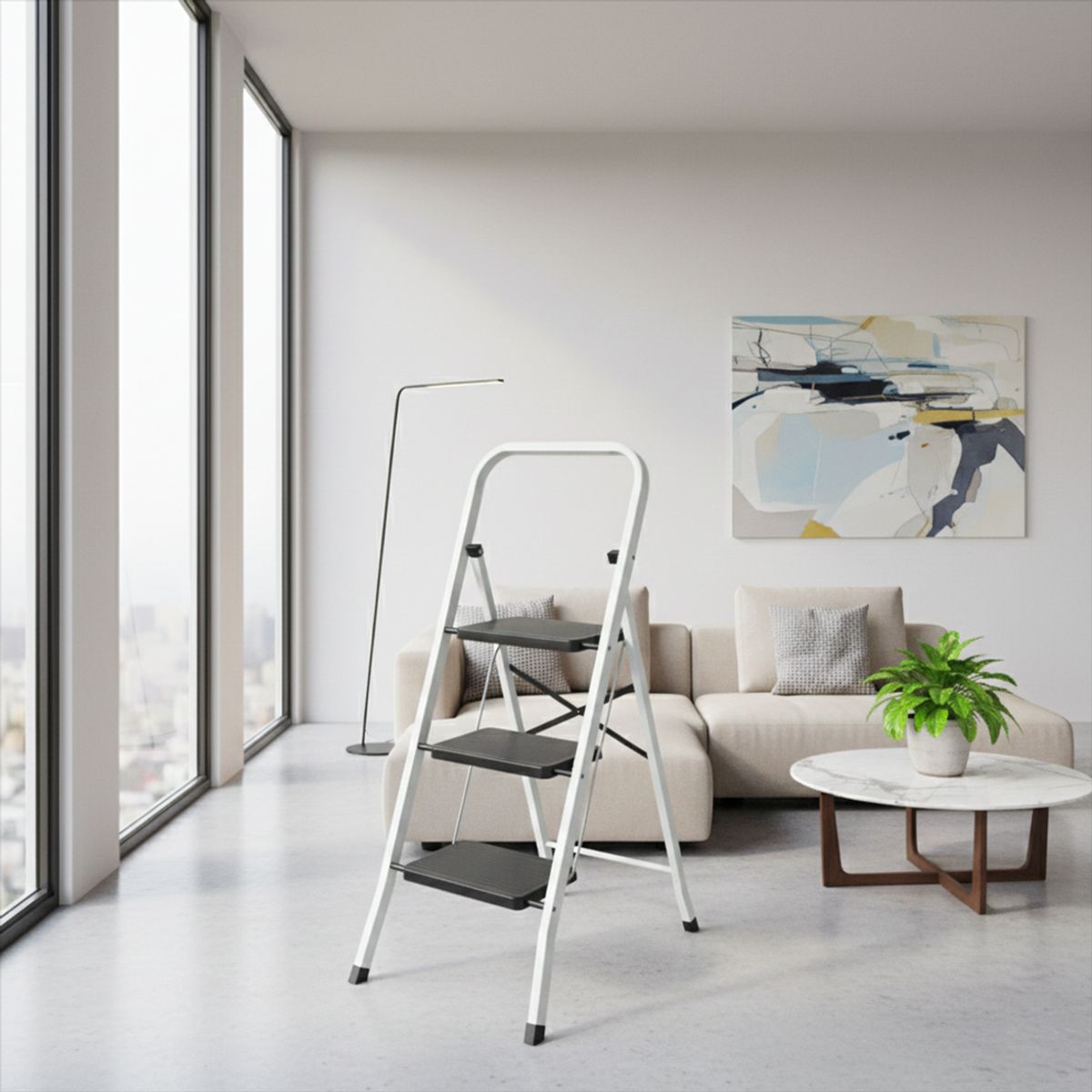 DOER - Escalera de 3 Peldaños Ultra Resistente con Patas Antideslizantes