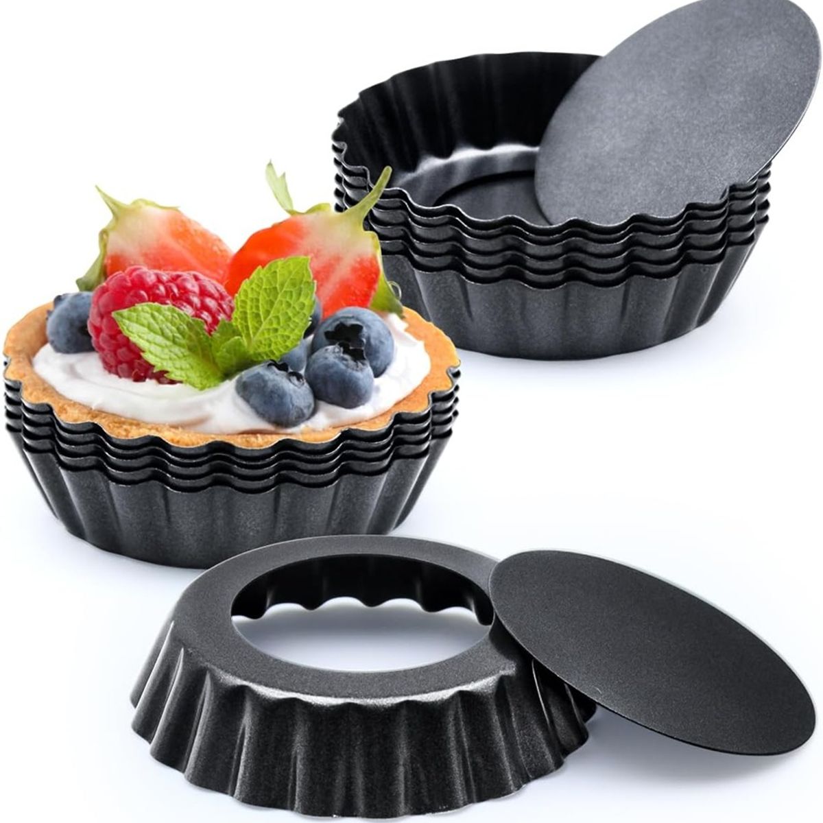 PASTELERIUSCL - Pack 12 Moldes Tartaleta Desmontable Tarta Individual 10,5cm