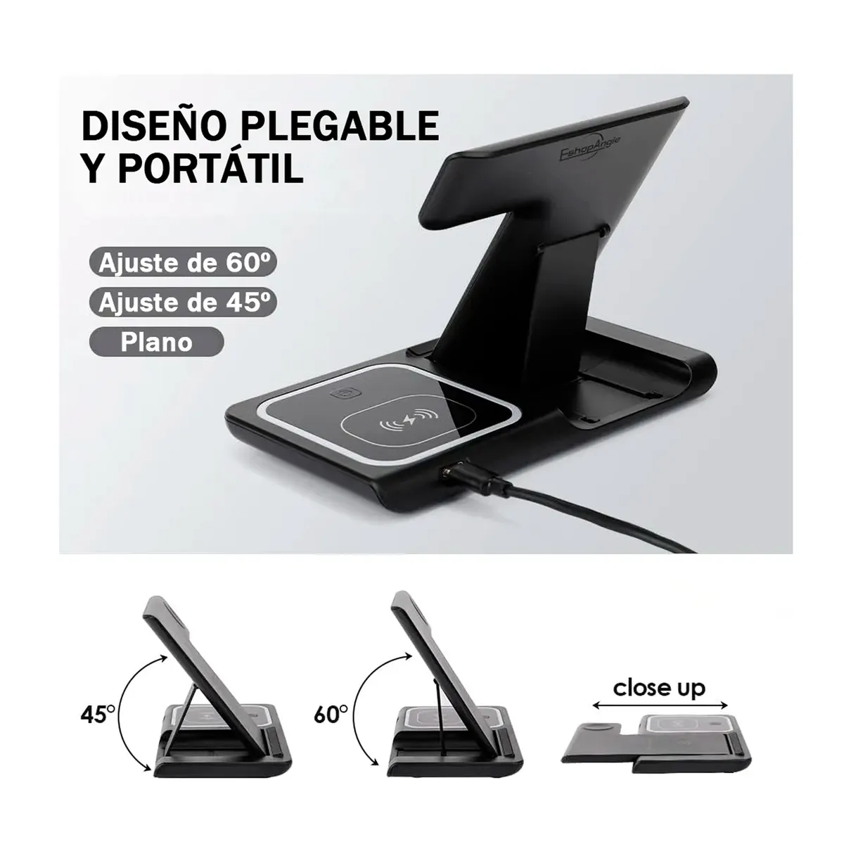 ESHOPANGIE - Cargador Inalámbrica 3 En 1 Base Carga Rápida