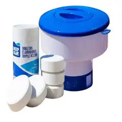 DEEP BLUE - Pack Dosificador Piscina Flotante + Tableta Triple Accion Dp