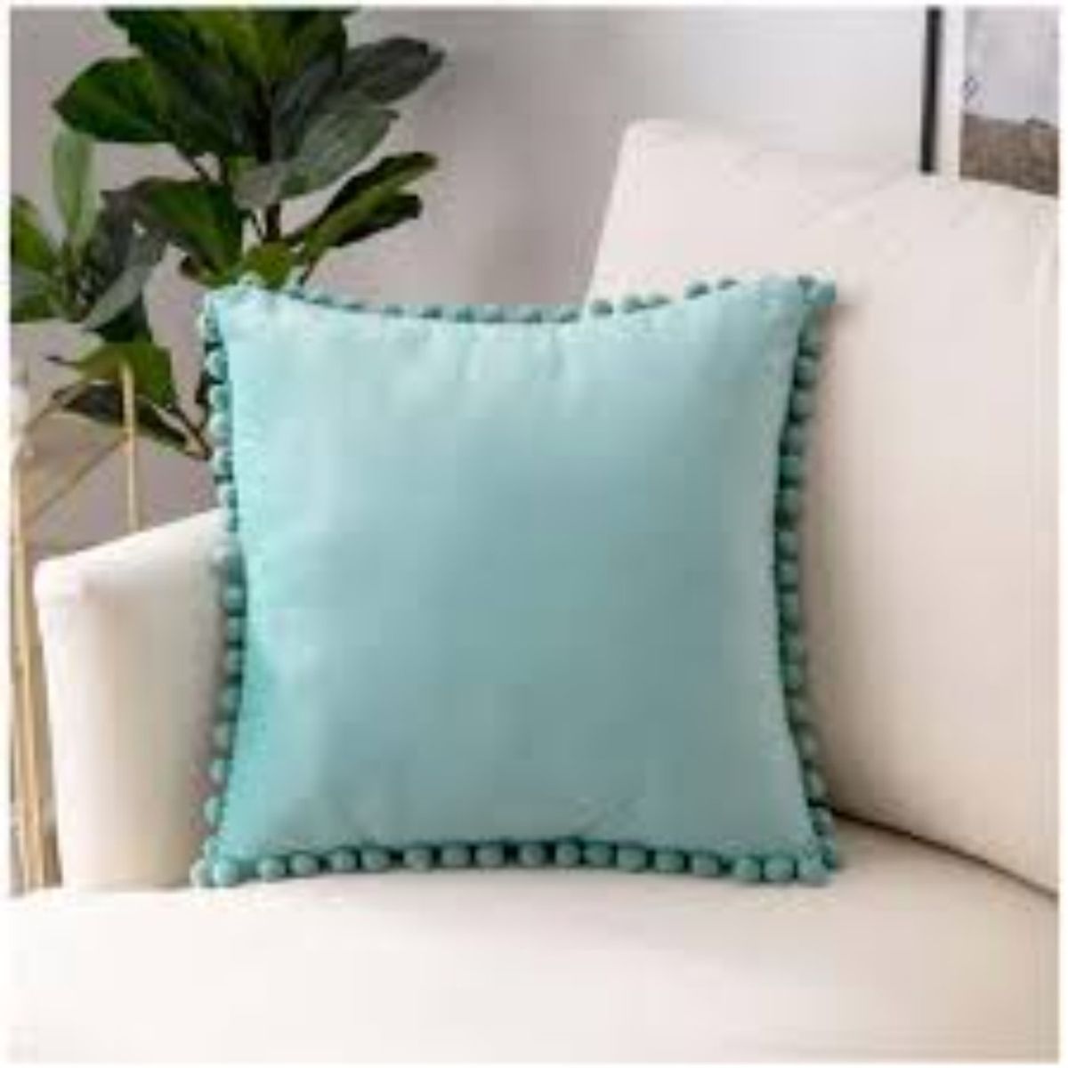 TODOHOGAR SANTIAGO DE CHILE - Set de 2 cojines de terciopelo con pompom - VERDE AGUA