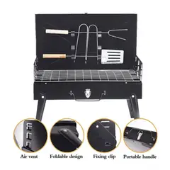 GENERICO - Parrilla Carbon Tipo Maleta Con Utensilios Portatil 44X32 Cm