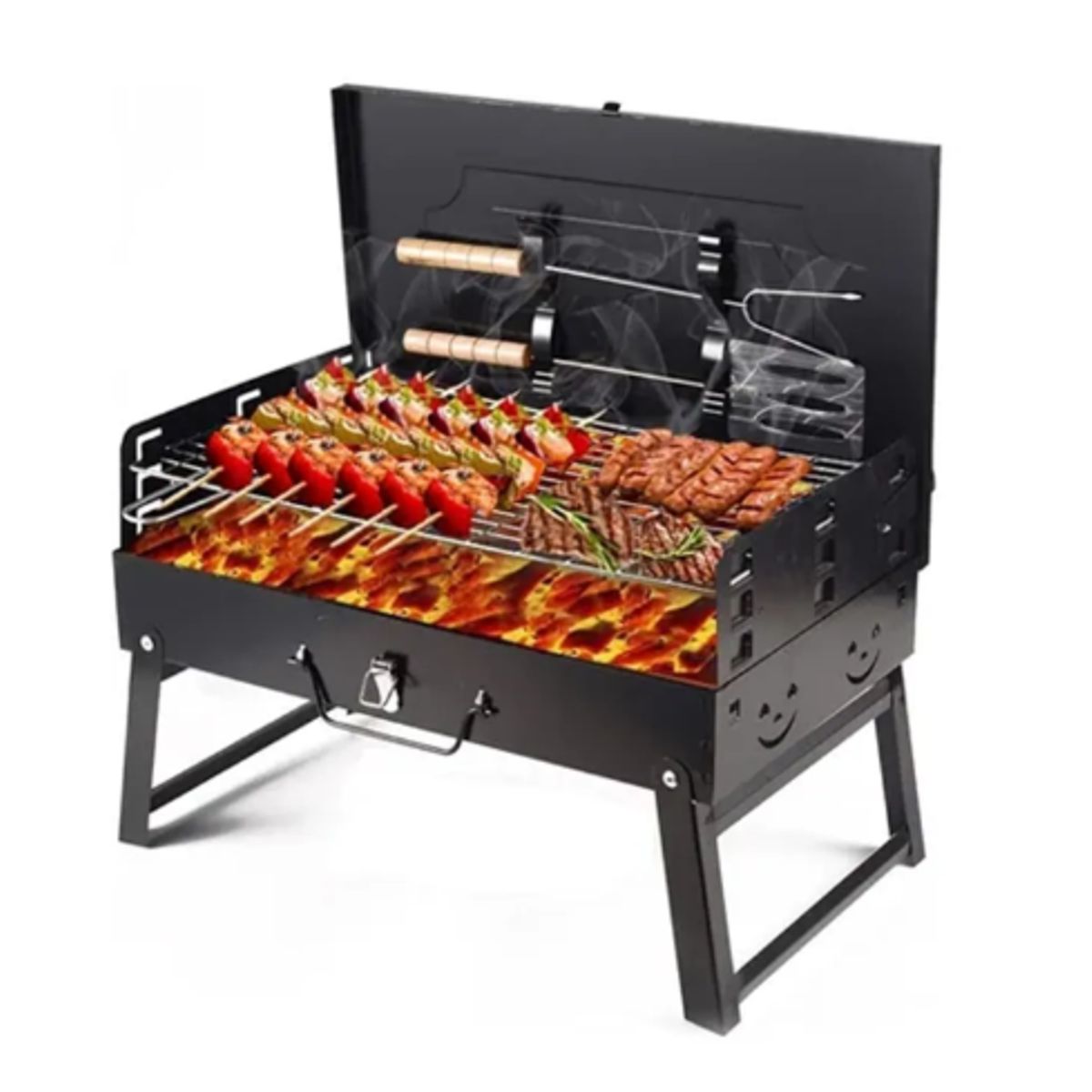 GENERICO - Parrilla Carbon Tipo Maleta Con Utensilios Portatil 44X32 Cm.