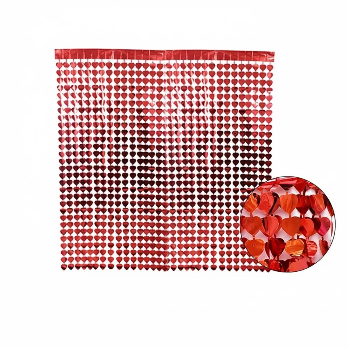 GENERICO - Cortina Metalica Roja Corazones 100x200cm