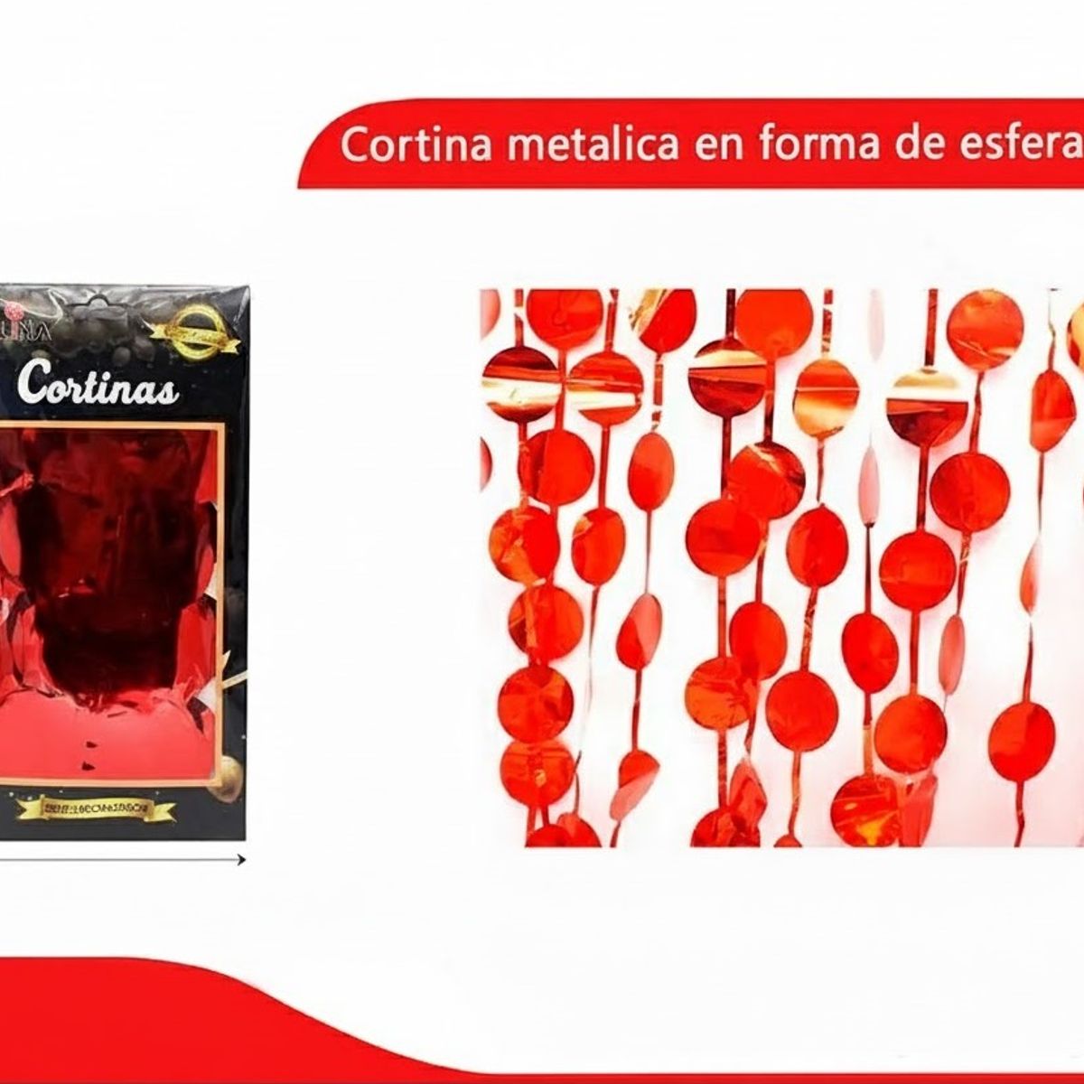 GENERICO - Cortina Metalica Circulos Roja 100cmx200cm