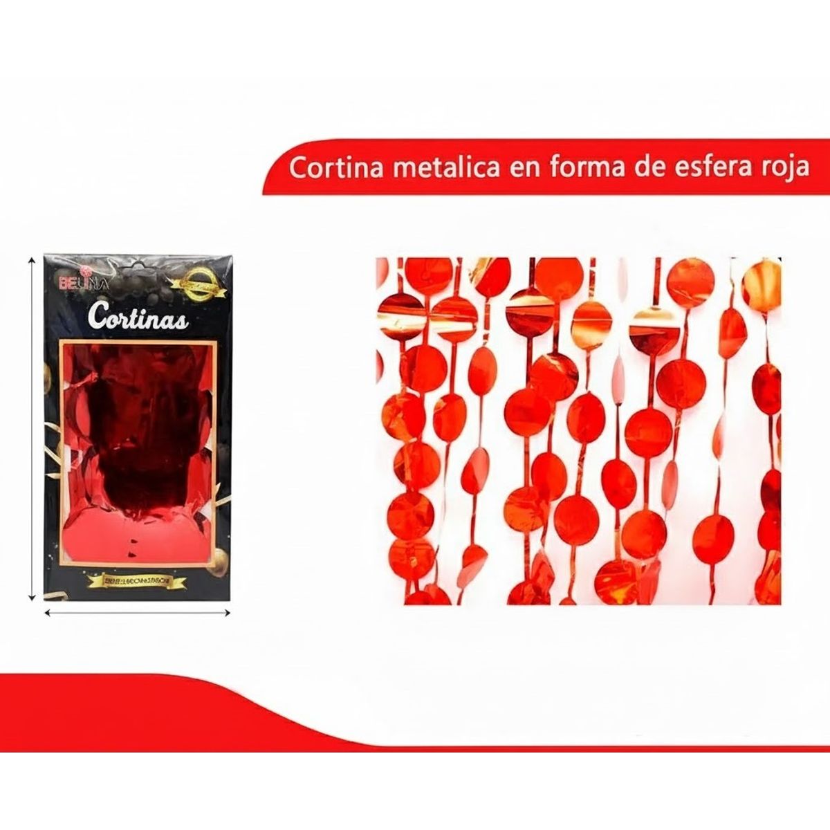 GENERICO - Cortina Metalica Circulos Roja 100cmx200cm