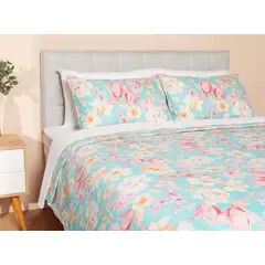 HERRERA MAISON - Cubrecama Ultras Diseño 5 Flores 1.5 PZ Celeste