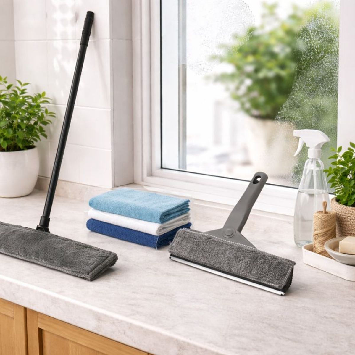 GENERICO - Pack Limpieza Mopa Ventanas Panos Microfibra 3 Unidades