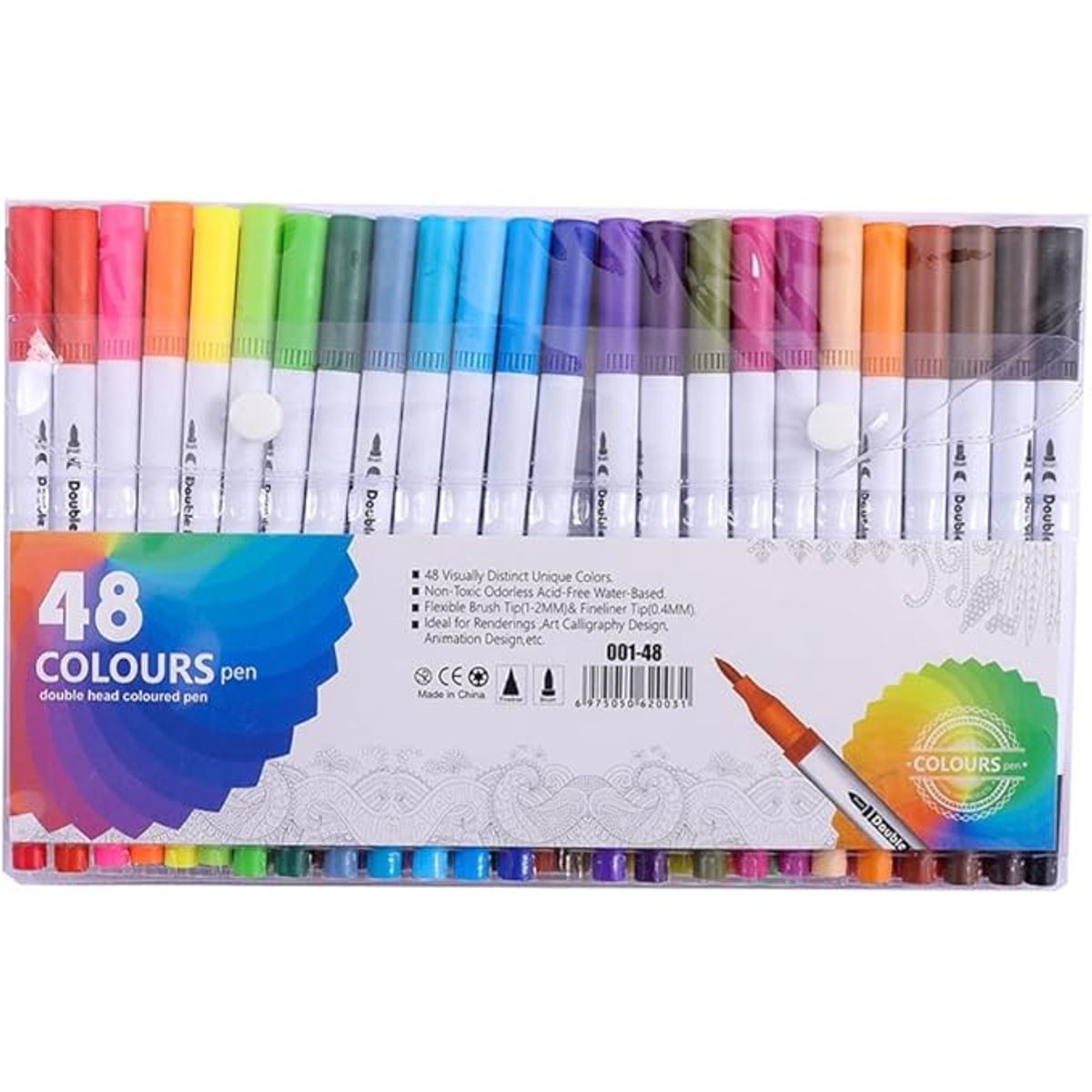 GENERICO - PLUMONES DOBLE PUNTA COLORES SURTIDOS 48 PIEZAS 17CM