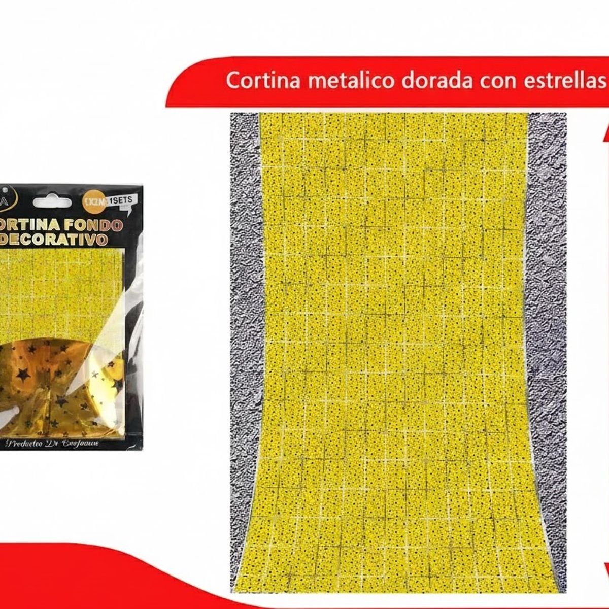 GENERICO - Cortina Metalico Dorada Con Estrellas 100x200cm