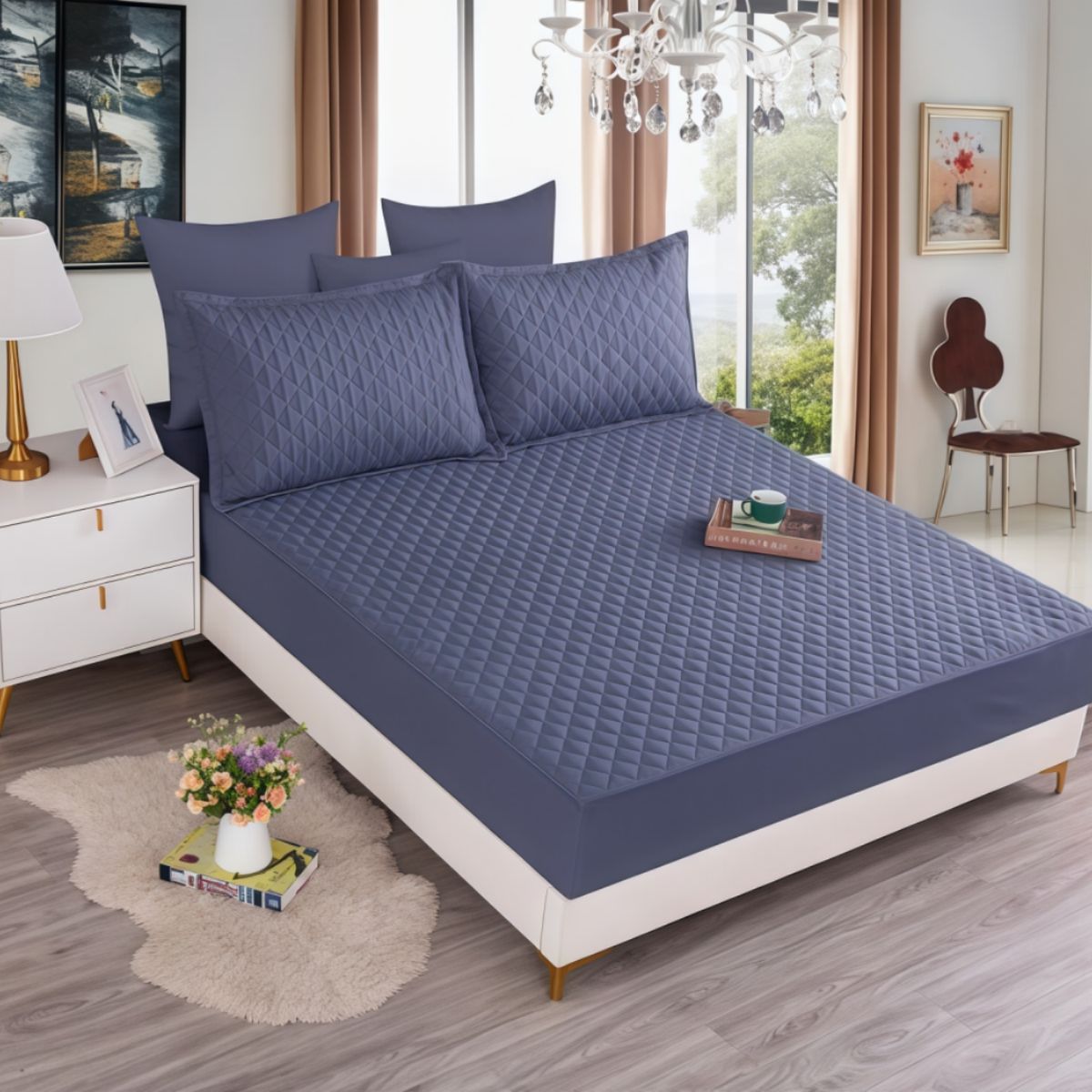 OASIS - Cubrecolchón Impermeable 1.5 Plazas +funda De Almohada  Liso  3 Color