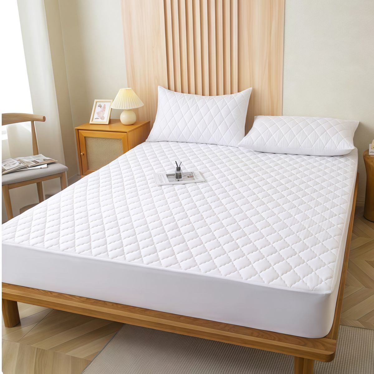 OASIS - Cubrecolchón Impermeable 2 Plazas +2funda De Almohada lisa  3 Color