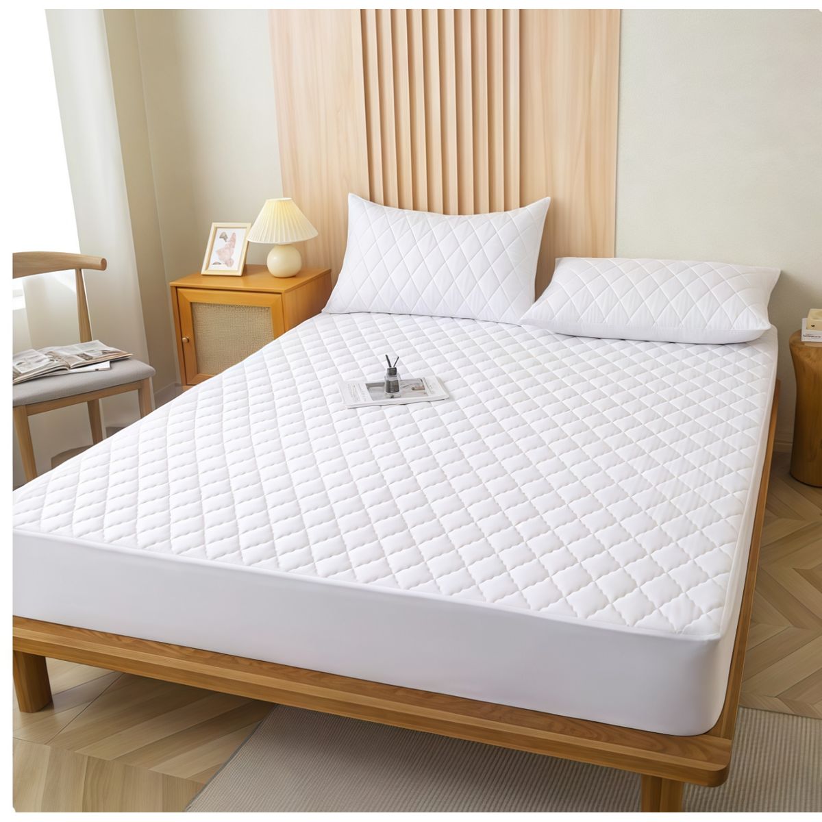 OASIS - Cubrecolchón Impermeable 2 Plazas +2funda De Almohada lisa  3 Color
