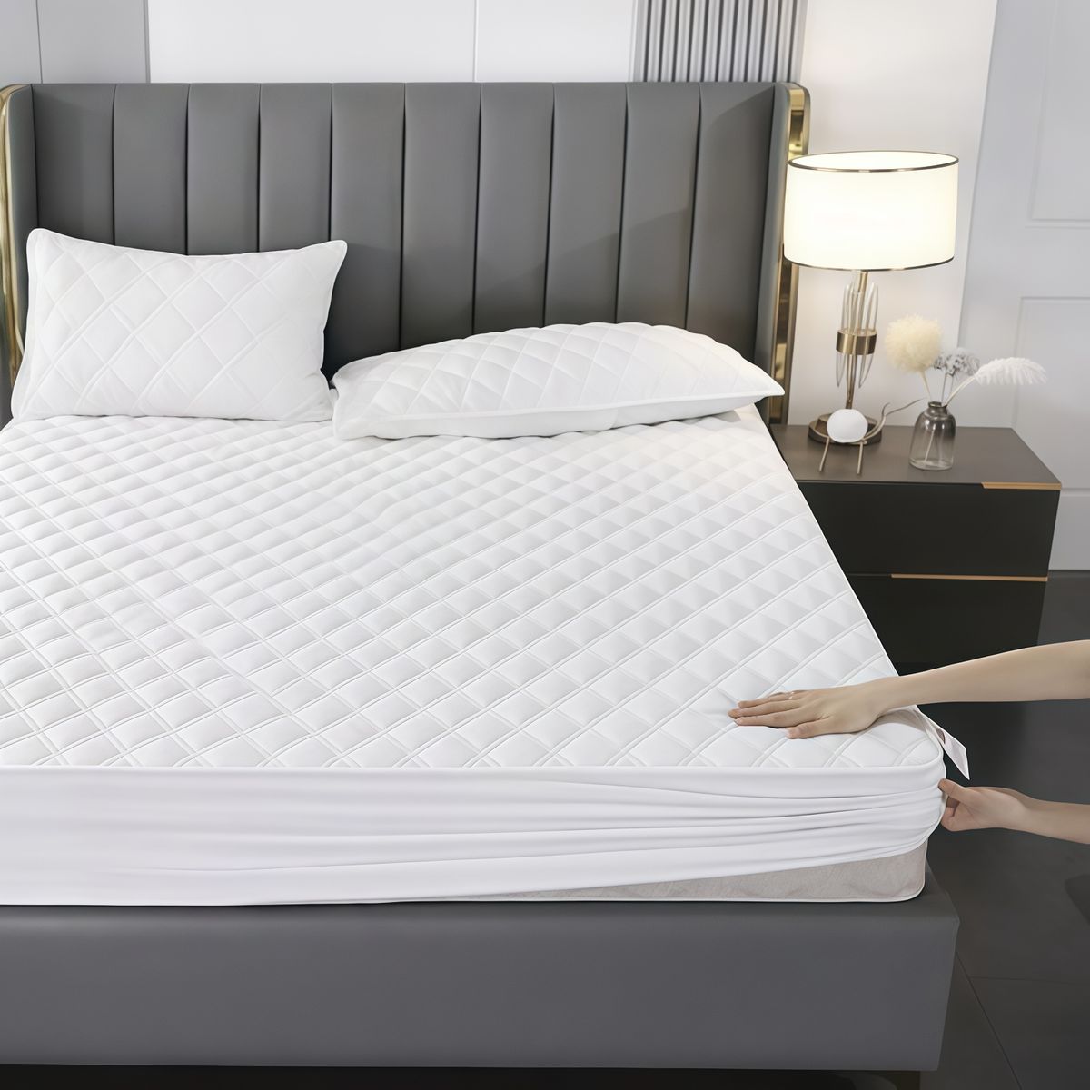 OASIS - Cubrecolchón Impermeable 2 Plazas +2funda De Almohada lisa  3 Color