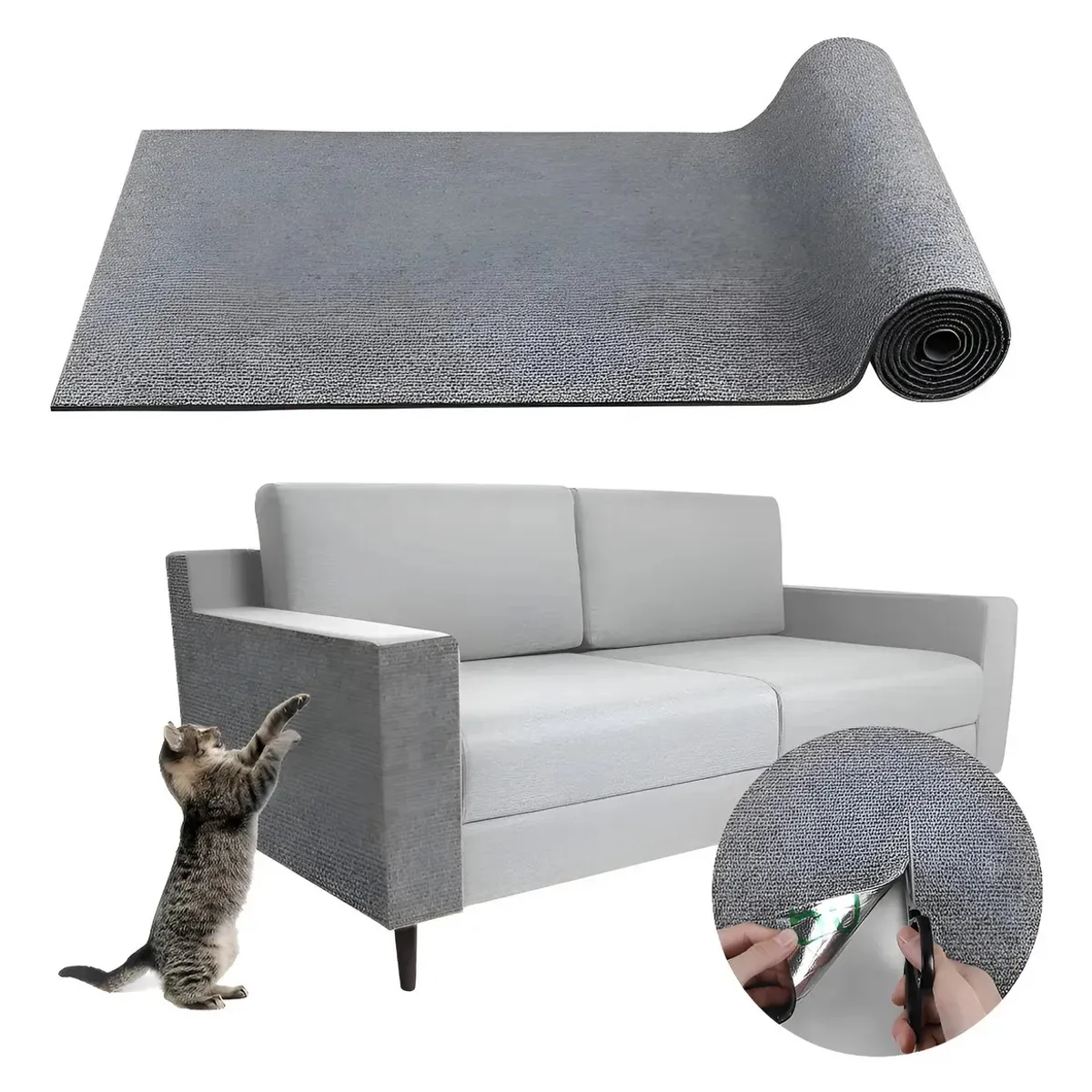 GENERICO - Rascador Autoadhesivo Alfombra Gatos Gris Poliéster 30x200cm Gris