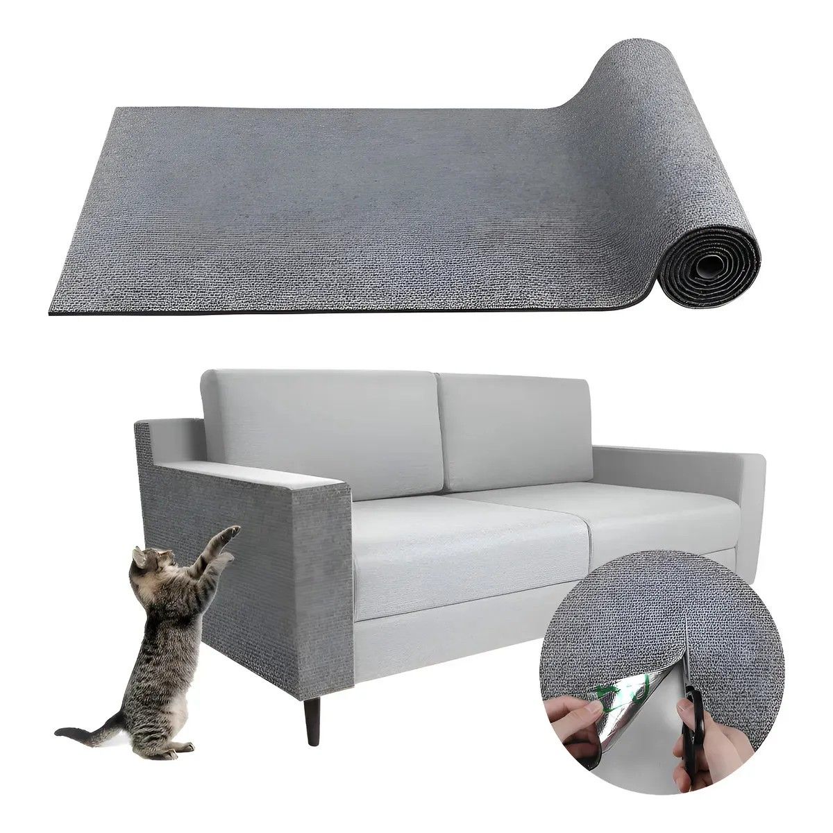 GENERICO - Rascador Autoadhesivo Alfombra Gatos Gris Poliéster 30x200cm Gris