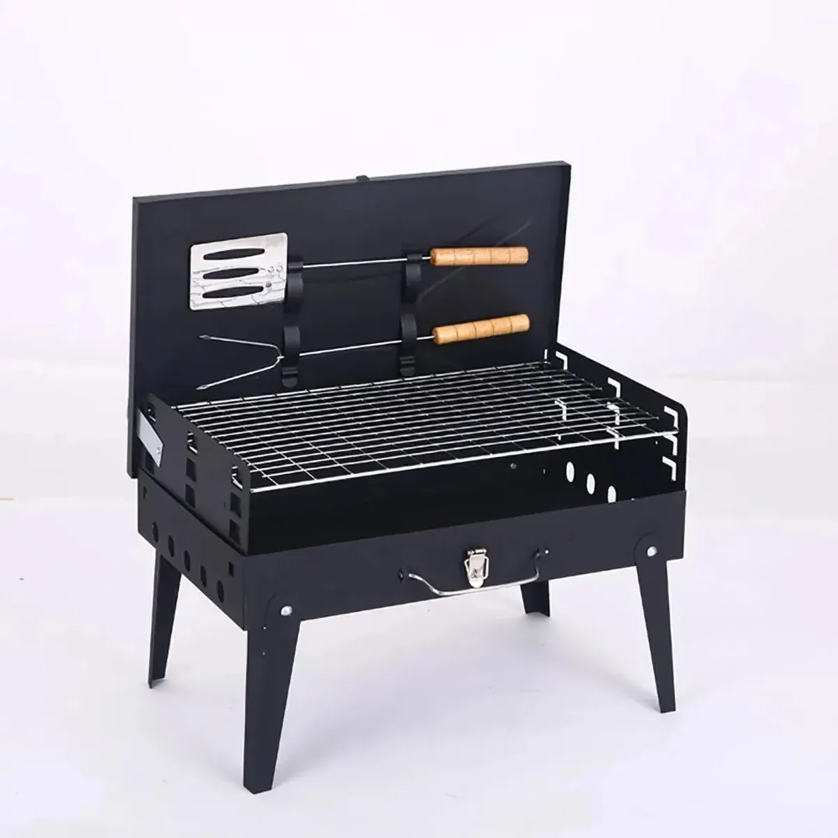 GENERICO - Mini Parrilla De Carbon Portatil Plegable Acero Inoxidable Negro