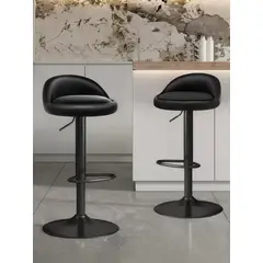 GENERICO - Pack 2 Silla Piso Bar Altura Regulable Taburete Respaldo Negro