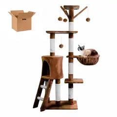 GENERICO - Torre Arbol Rascador Gatos Terciopelo Con Casa Y Cuna Color Caqui BELUG