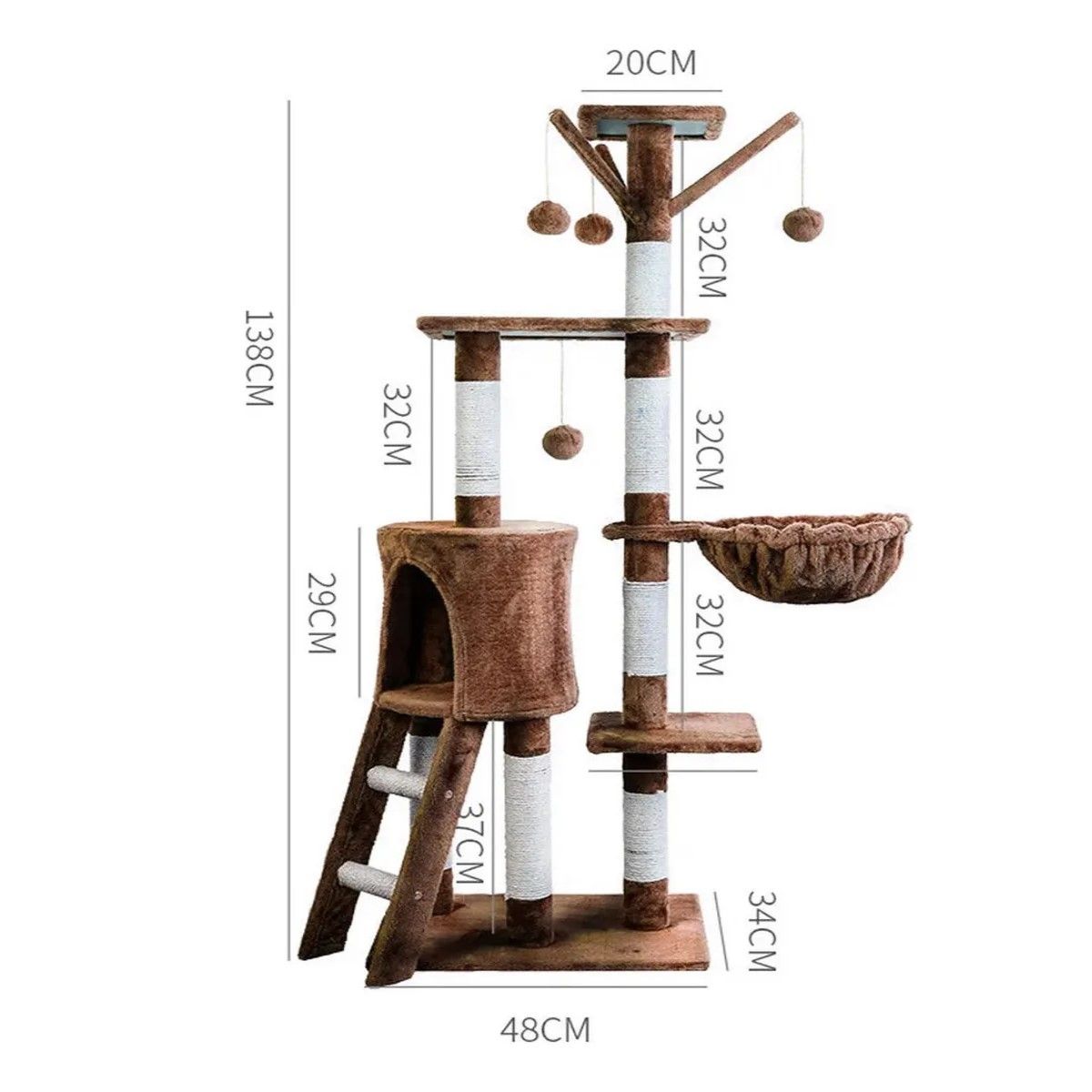 GENERICO - Torre Arbol Rascador Gatos Terciopelo Con Casa Y Cuna Color Caqui BELUG
