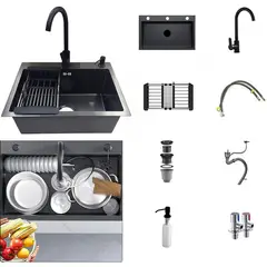 KUANGYE - Promoción Lavaplatos 55x45 Black +llave+rejilla+dispensador